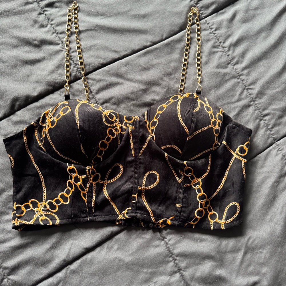 Going For Gold Satin Chain Bustier Top